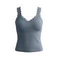 thumbnail image 4 of Womens Tank Tops Ribbed Fitted Lace Trim Camisole Sleeveless Summer Trendy Casual Basic Cute Cami Tops with Chest Padded Blue, 4 of 5