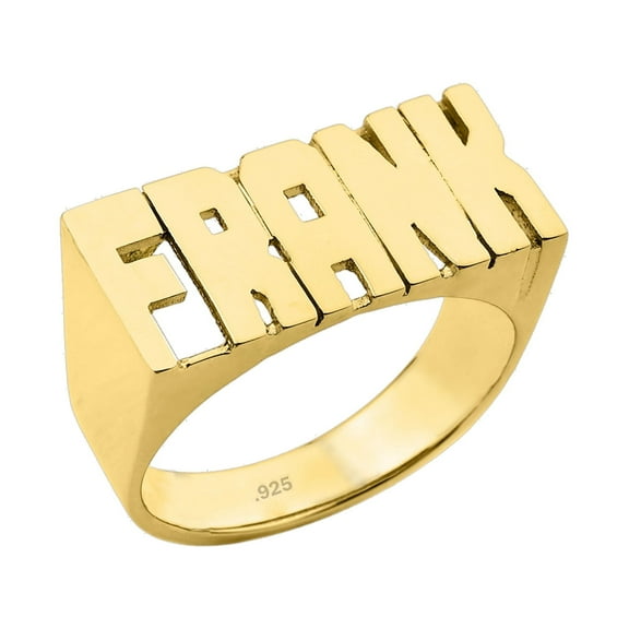 24K Gold Plated Sterling Silver Personalized Name Ring - Block Letters - Size 7 - Made in USA