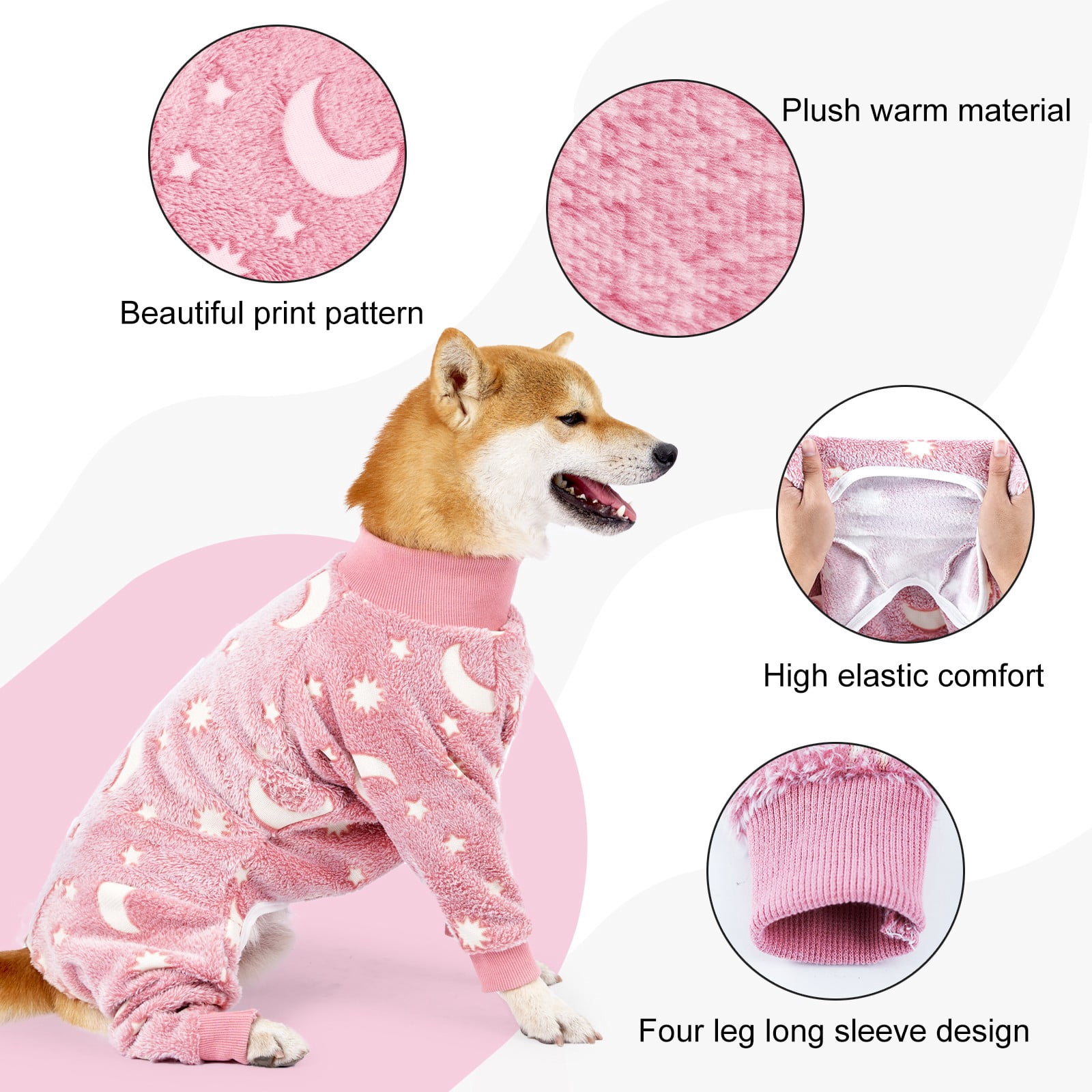 Dog Pajamas, Dog Winter Clothes for Small Dogs Girl, Lightweight Velvet Pet Jumpsuit, Glow in The Dark