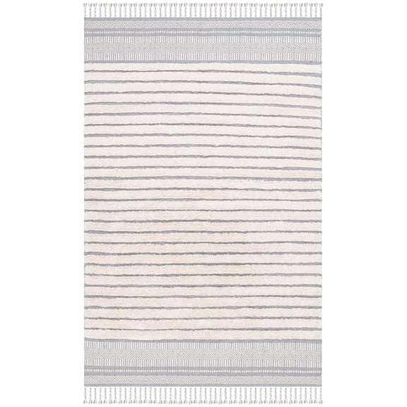 SAFAVIEH Kilim Collection Area Rug - 6' Square, Silver & Natural, Boho Stripe Braided Tassel Design, Handmade Cotton, Ideal for The Living Room, Bedroom, Dining Room KLC401G-6SQ
