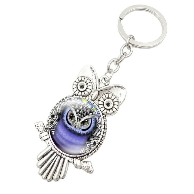 EGNMCR Keychains Retro Owl Time Metal Key chain Glass Key chain Key chain