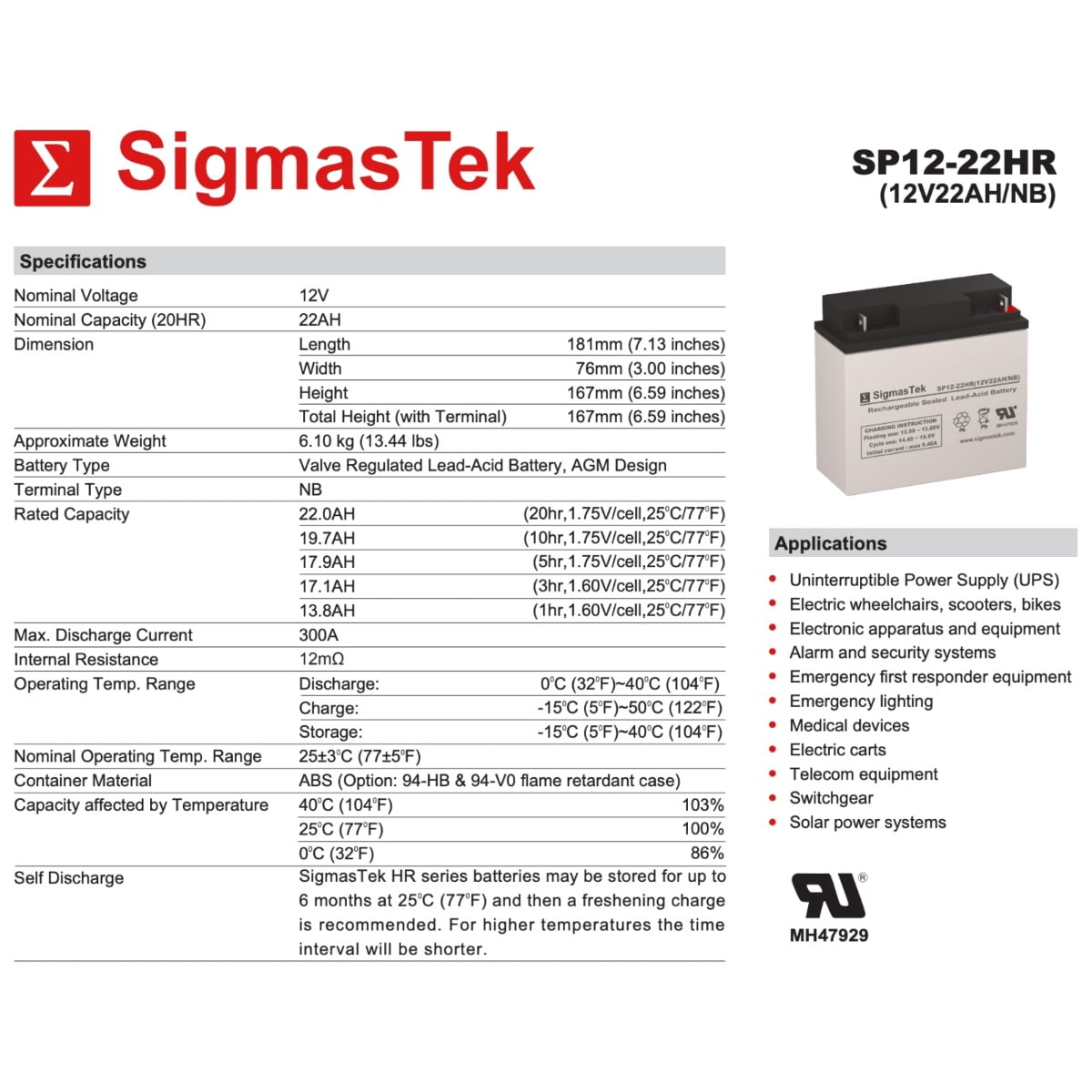 Jump N Carry JNC660 Jump Starter Replacement SLA Battery by SigmasTek 12V 22AH Rechargeable
