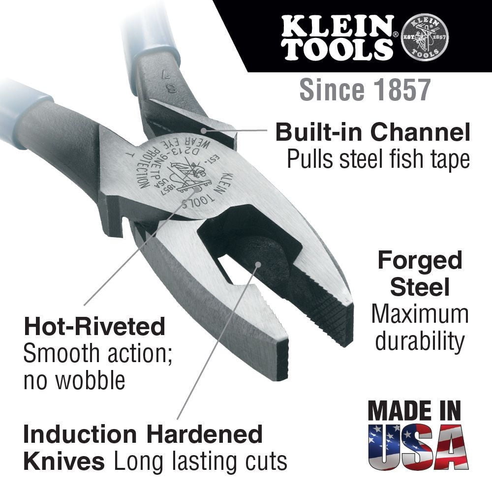 Klein Tools Linemans Pliers Fish Tape Pulling