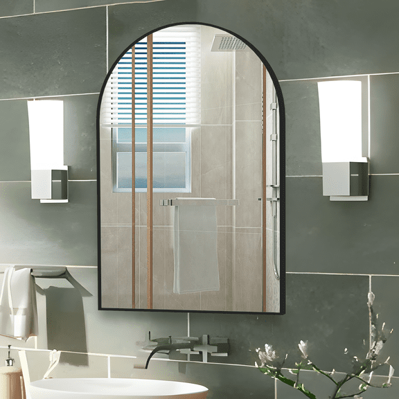 CISTEROMAN Arched Wall Mounted Mirror, 24" x 36" Black Arch Mirror, Vanity Mirror for Wall Décor,Metal Frame Black Bathroom Mirror, for Bedroom, Living Room, Entryway