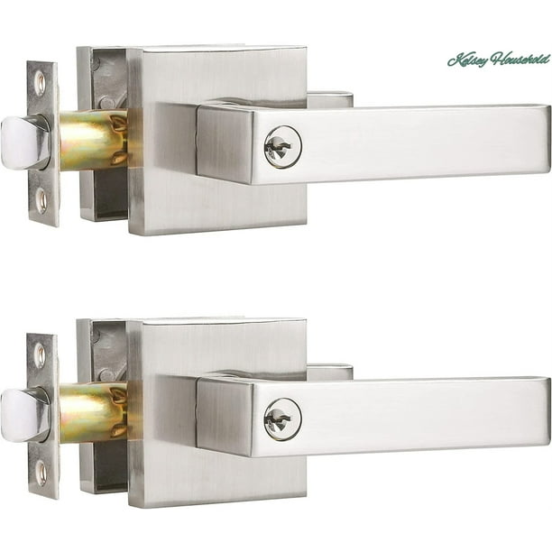 2piece set of entry lever, door handle lock and key, square lock lever