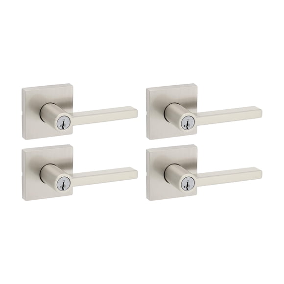 Manija de puerta Kwikset Halifax níquel satinado, paquete de 4, con cerradura y llave