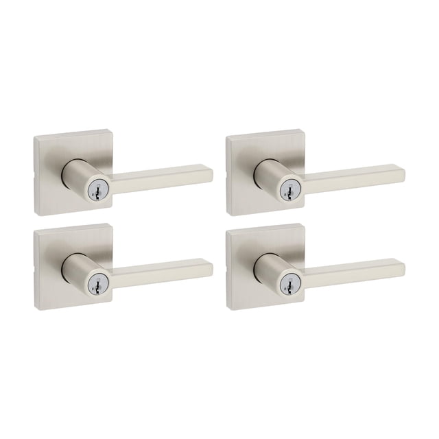 Manija de puerta Kwikset Halifax níquel satinado, paquete de 4, con cerradura y llave