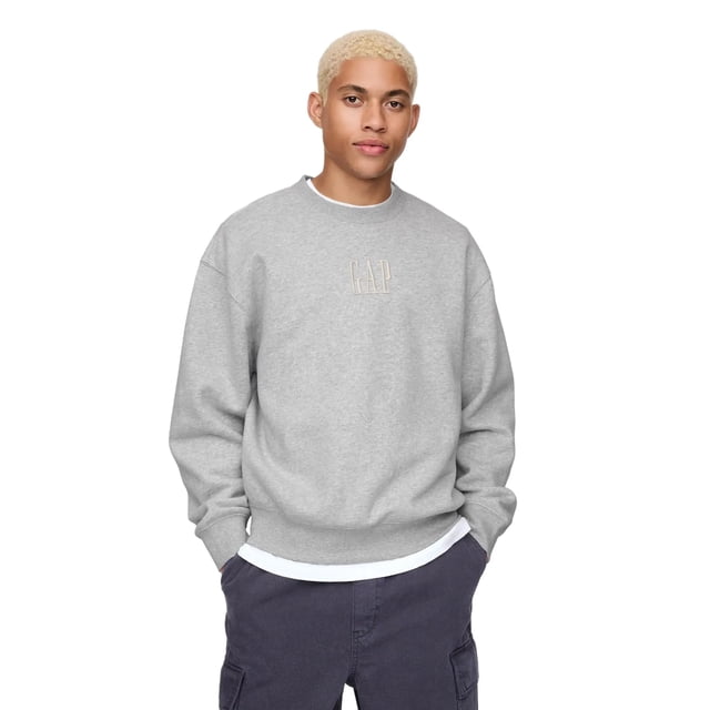 Sudadera GAP con logo, cuello redondo, forro polar, gris claro, talla S