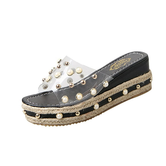 SMihono Sandals Womens Summer Plus Size Fashion Women Open Toe Pearl Slide Sandals Wedge Slippers Platform Shoes Slipper On Clearance