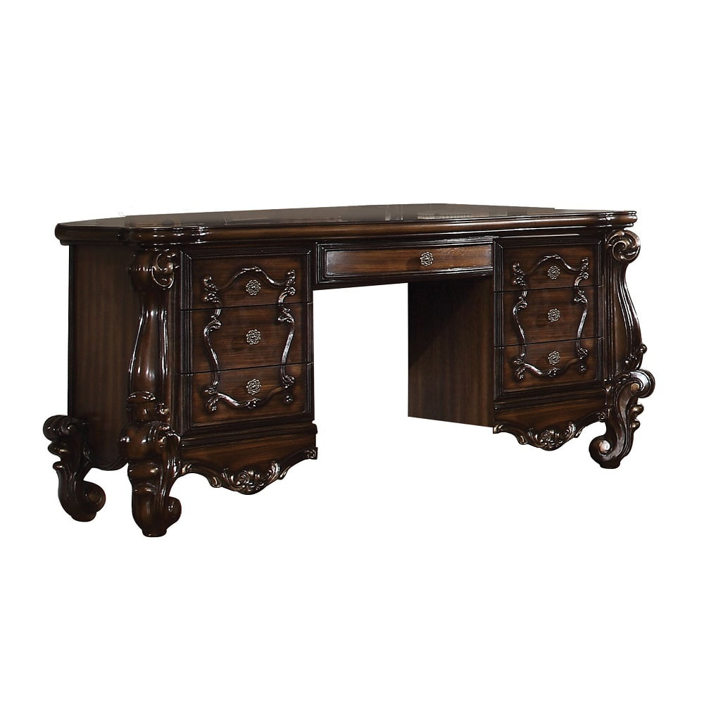 ACME Versailles 7-Drawer Wooden Vanity Desk in Cherry Oak