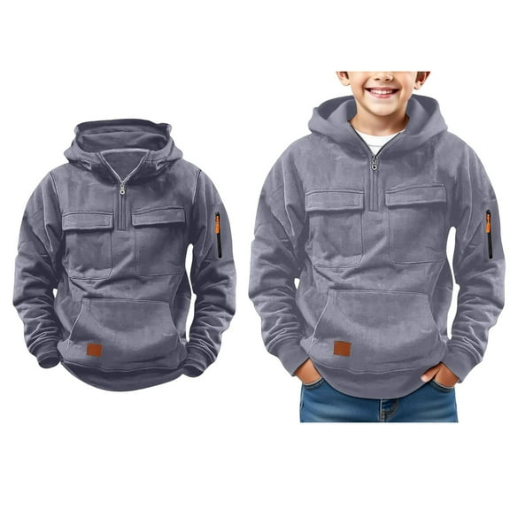 Hoodies for Boys Quarter Zip Hoodie Casual Long Sleeve Classic Hoodie with Pockets Boys 9-10 Years Clothes
