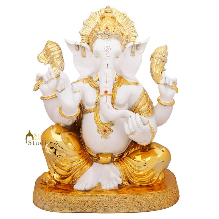 Polyresin Gold Color Plated Ganesha Statue Ganpati Idol Big Size