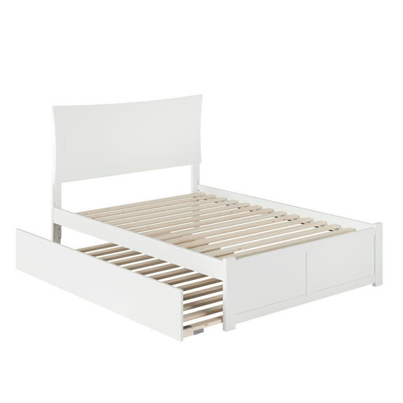Metro Full Platform Bed with Flat Panel Foot Board and Full Size Urban Trundle Bed in White