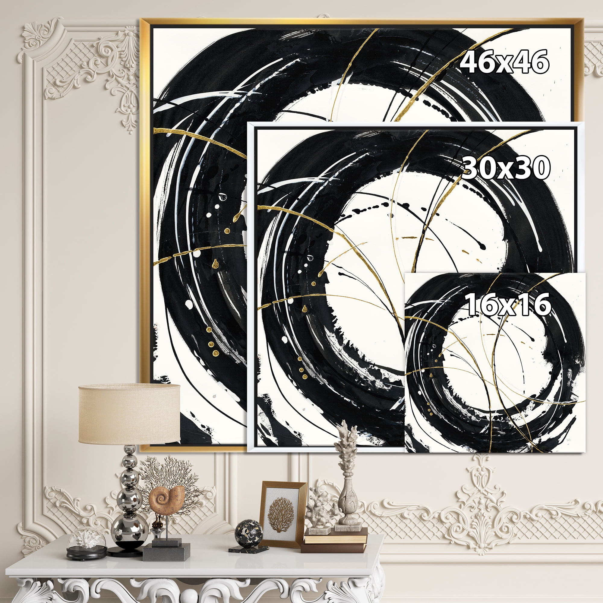 Designart ' Gold Metallic Circle ' Modern Glam Framed Canvas