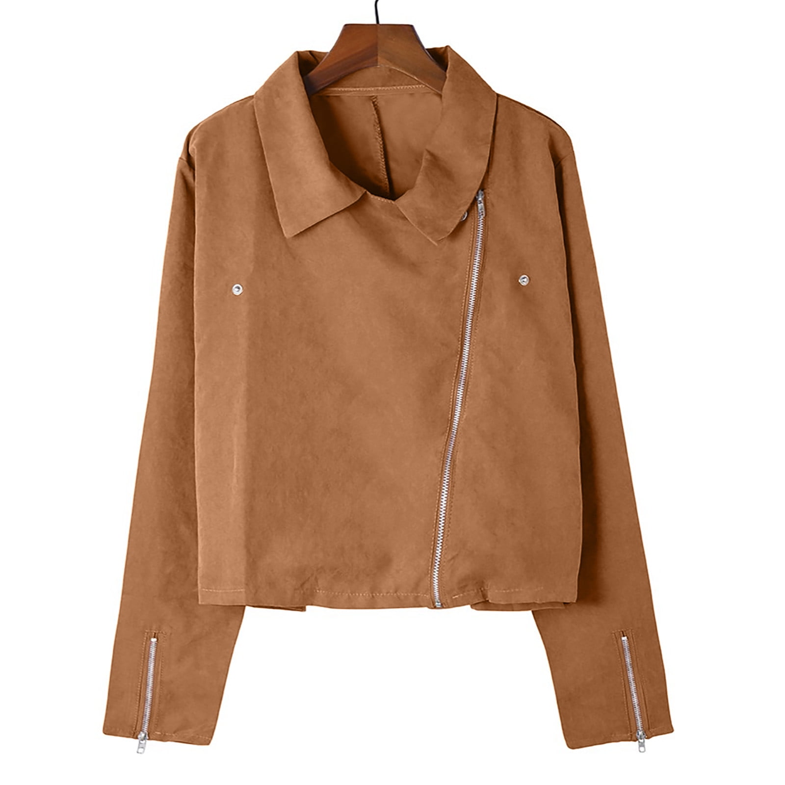 Brnmxoke 2023 Clearance Womens Leather Jacket Motorcycle Faux Leather Jacket Long Sleeve Cropped Slim Jacket Zip-Up PU Jacket Moto Biker Coat