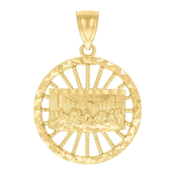 10k Yellow Gold Mens Last Supper Religious Charm Pendant 34x23.8mm Wide Necklace for Men - 2.8 Grams
