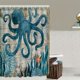 thumbnail image 4 of 1pc Octopus Starfish Bathroom Rugs and Shower Curtain Set with 12 Hooks - Machine Washable Polyester Fabric, Non-Slip, Absorbent Mat, U Shaped Toilet Mat and Toilet Cover - Home Decor Accessories, 4 of 4