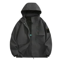 Fmbrln Mens Plus Size Trendy Fall Jacket Waterproof Windproof Jacket Casual Long Sleeve Hooded Rain Coat Outdoor Hiking Windbreaker Jacket Gray XL