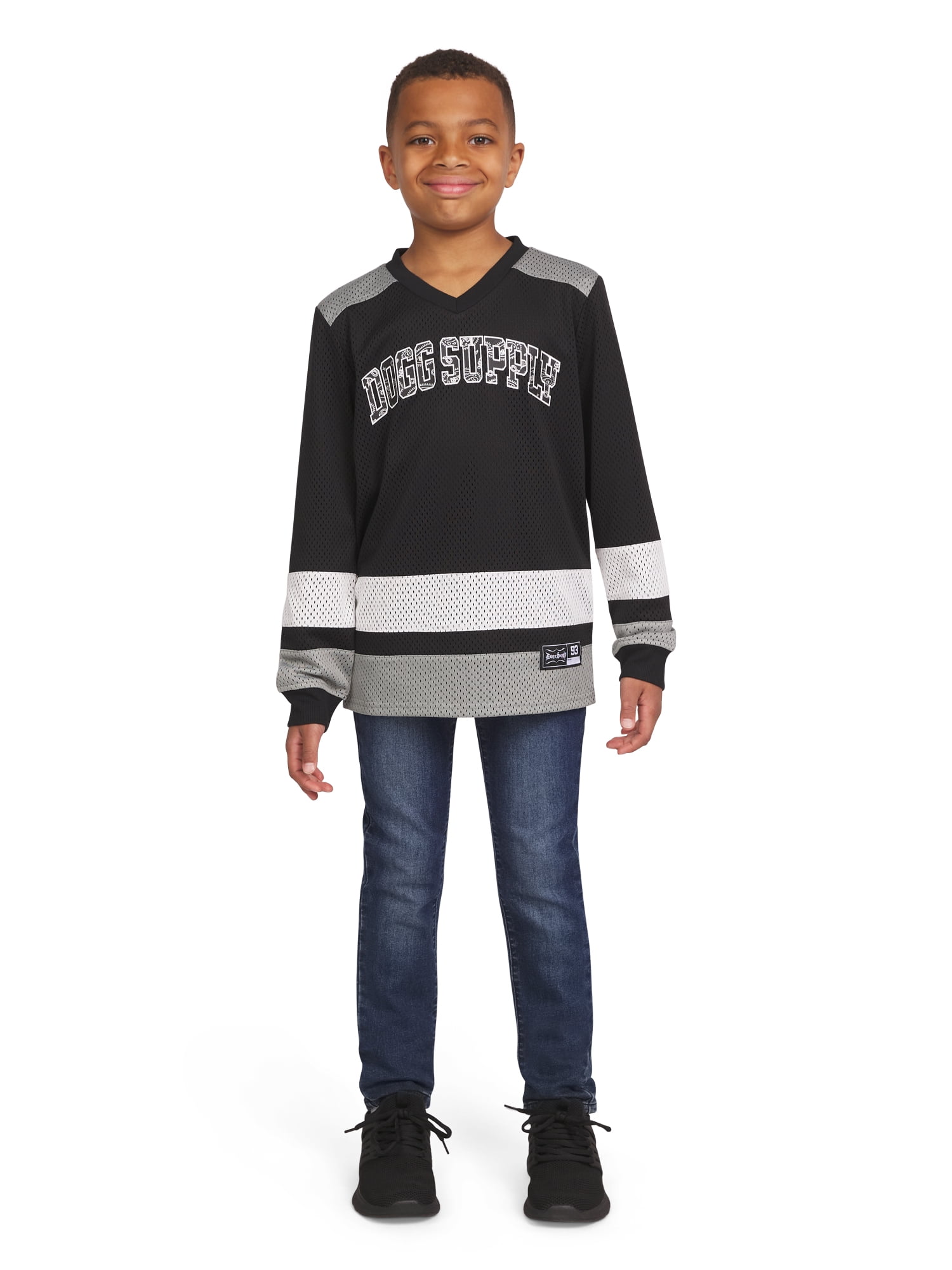 Dogg Supply by Snoop Dogg Boys' Long Sleeve V-Neck Mesh Hockey Jersey, Sizes 4-18