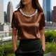 thumbnail image 1 of TaTaai Women's Office Casual Top Short Sleeve Round Neck Pearl Accent Solid Color Summer Blouse Professional Loose Fit Shirt Gift, 1 of 5