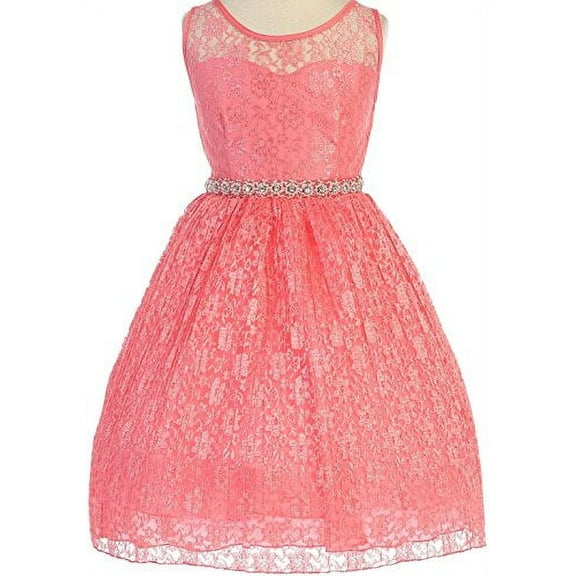Big Girls' Sweetheart Illusion Top Lace Flowers Girls Dresses Coral 10 (J36K25)