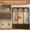thumbnail image 3 of Farmhouse Wooden Style Hall Tree with Arched Design, Elegant 59" Wide Entryway Bench with 8 Retro Hooks, Rustic Coat Rack & Shoe Organizer with 3 Drawers for Living Room, 74.8"H, 3 of 8