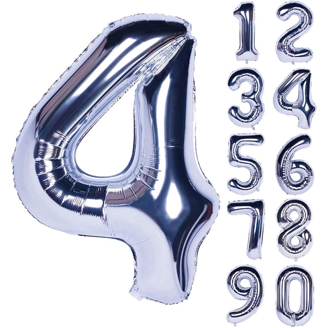40 Inch Silver Numbers 0-9 Birthday Party Decorations Helium Foil Mylar Number Balloon Digital 4