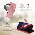 thumbnail image 4 of For iPhone 16 6.1-inch Wallet Case for Women Men Multi-Card Slots Zipper Pocket Leather Phone Case,Pink,For iPhone 16, 4 of 7