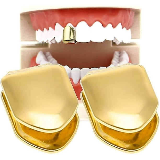 2 pièces 14k Plaqué Or Dents buccales, Dents unies, Top Tooth