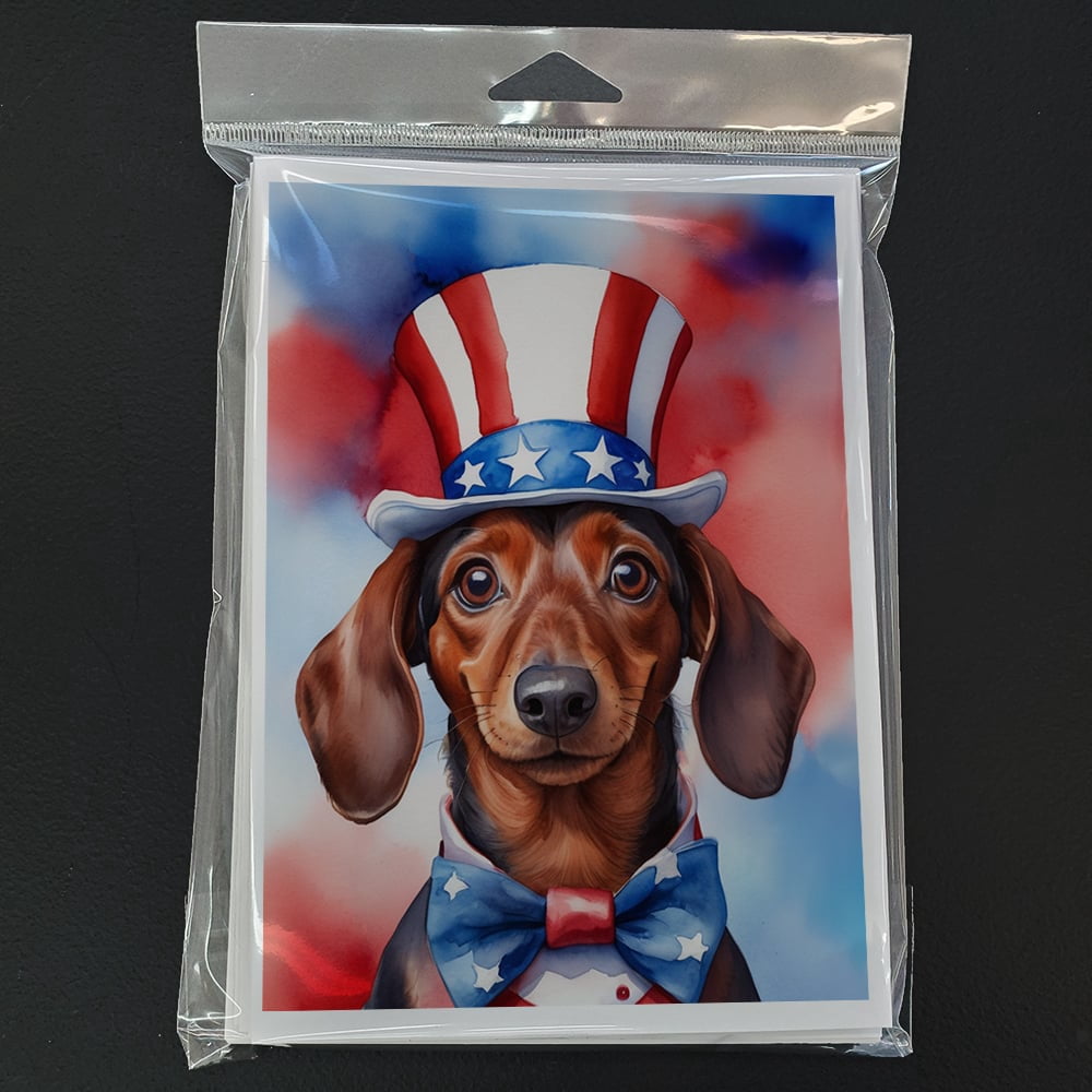 Dachshund Patriotic American Greeting Cards Pack of 8 7 in x 5 in