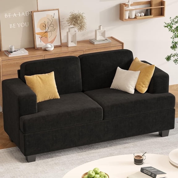 Techmilly Loveseat Sofa,63" Comfy Modern Chenille Deep Seat Couch for Living Room,Bedroom,Apartment,Dark Grey