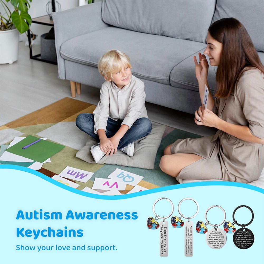 LEEYNEER Special Education Support Keychains  24 Pcs Autism Puzzle Charms  Appreciation Autism Gifts  ABA Therapist Thank You Tokens