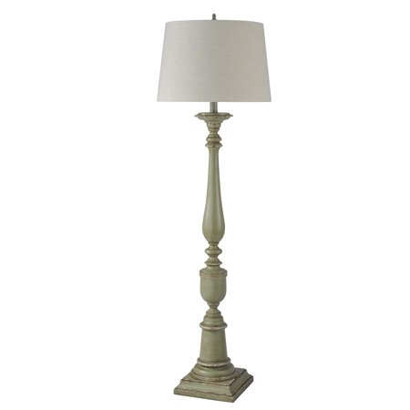 Distressed Green Finish - Avignon Floor Lamp - Oatmeal Hardback Fabric Shade - Distressed Green Finish