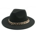 thumbnail image 1 of Qarigey Sombreros Fedora Unisex de ala ancha collar de oro gorra de lana Color sólido elegante sombrero de lujo sombrero flexible mujeres boda Sombreros Negro, 1 of 6