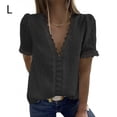 thumbnail image 1 of Camiseta de mujer Encaje Cuello en V Camisa de manga corta Blusa Top casual, Negro, L Vogacara  AP001454-03, 1 of 6