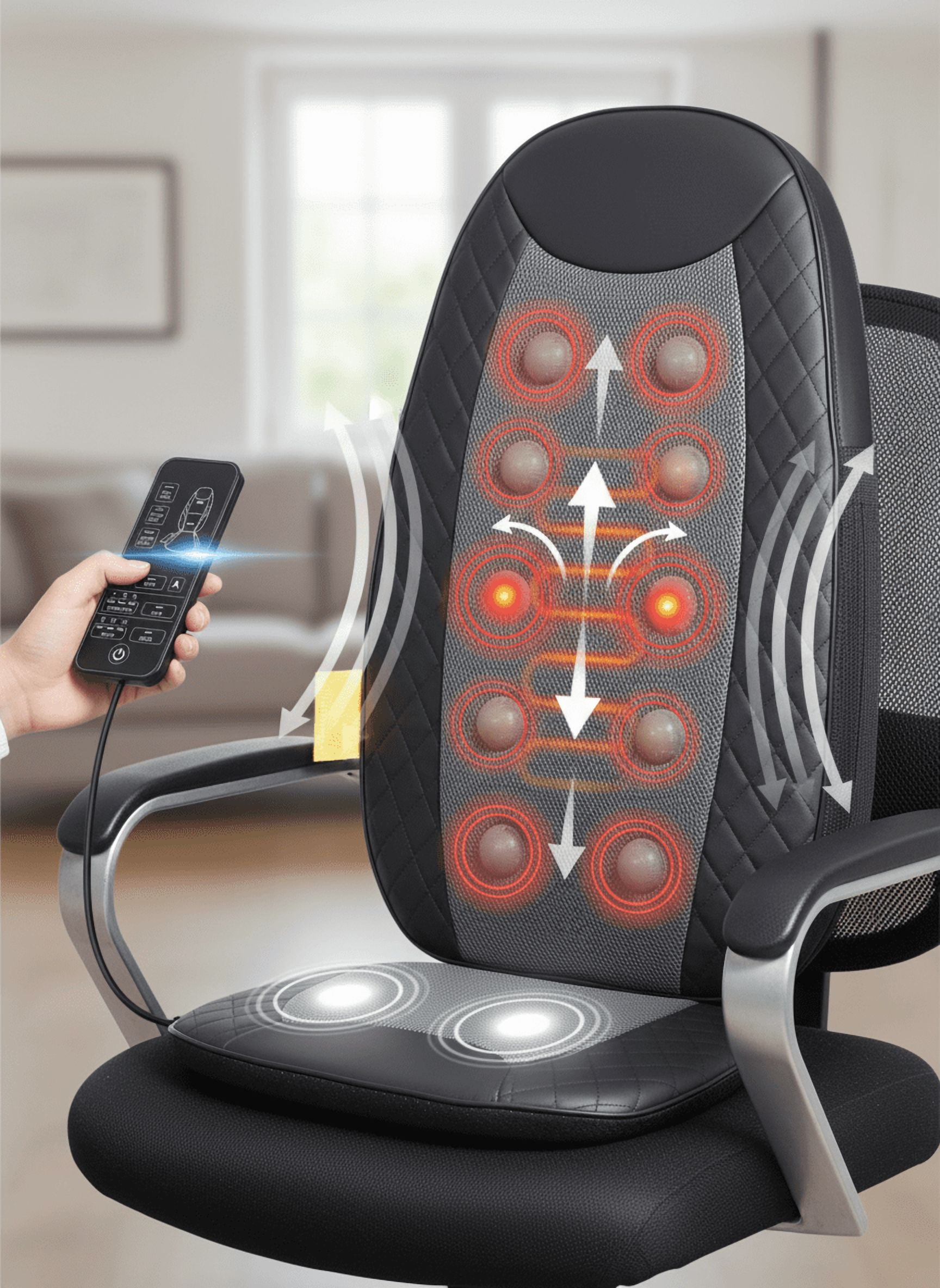 MCQ Back Massagers, Vibrating Heating Pad for Back, Massage Chair Pad for Pain Relief Deep Tissue, Shiatsu Neck and Back Massager, Back