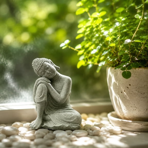 Decor Statue Meditation Stone Figurine Compact Hand Carved Ornament Weather Resistant for Desk Shelf Garden and Mindfulness Decoration