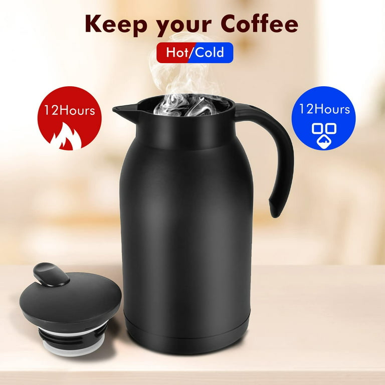  Yummy Sam Thermal Coffee Carafe Stainless Steel 56 oz(1.6  Lifter) Double Walled Vacuum Coffee Thermos Water Beverage Dispenser 12  Hour Heat Retention/24 Hour Cold Retention (Silver): Home & Kitchen