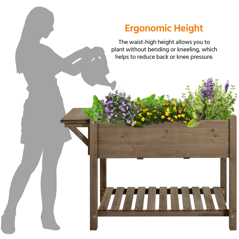 Renwick Solid Wood Elevated Planter Box with Removable Grow Grids, Dark Brown