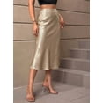 thumbnail image 4 of Gold Satin High-Waist Flowing Midi Slip Skirt Sheath Style, 4 of 5