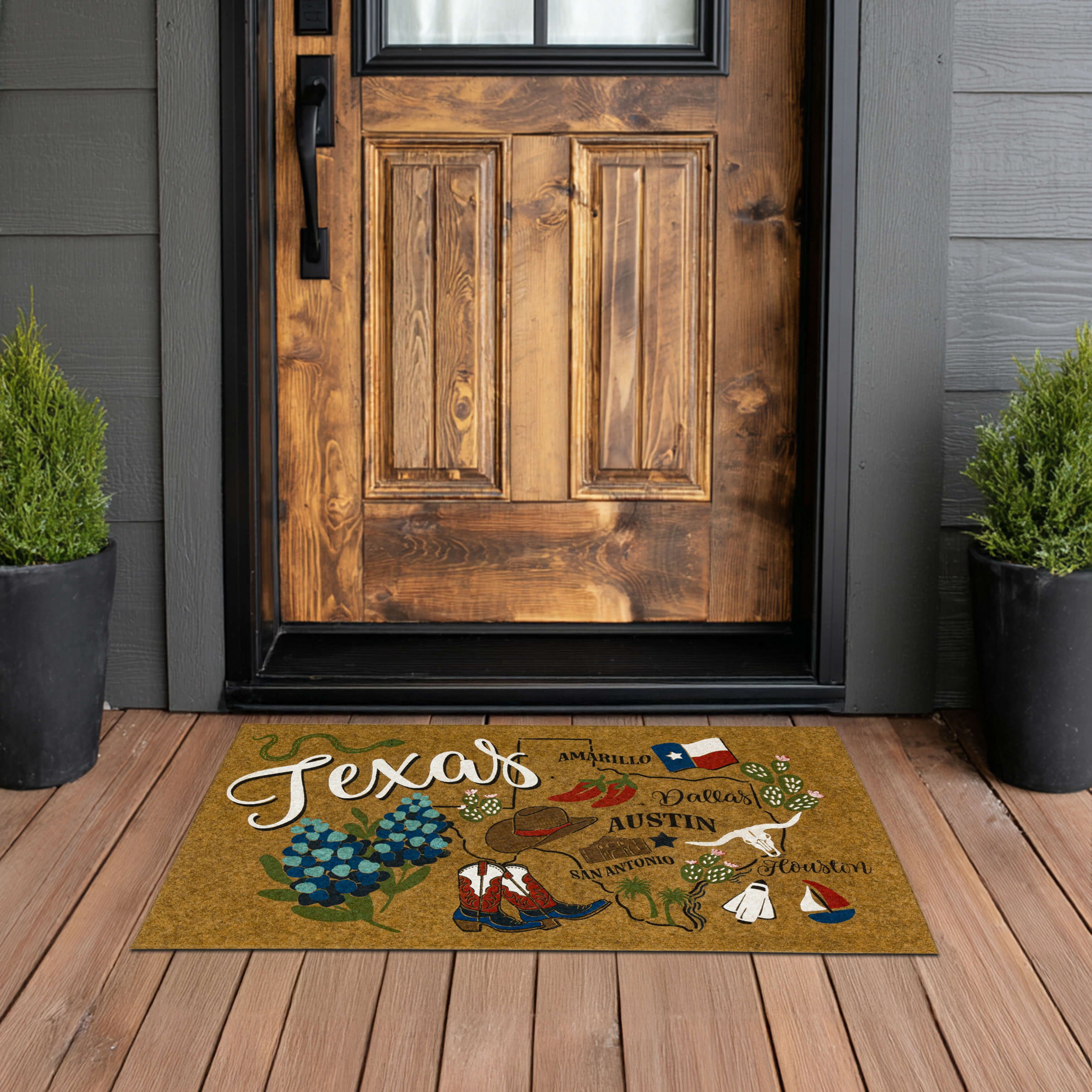 Mohawk Home Texas Indoor/Outdoor All Weather Polyester Rubber Backed Rectangle Doormat, Tan, 18" x 30"