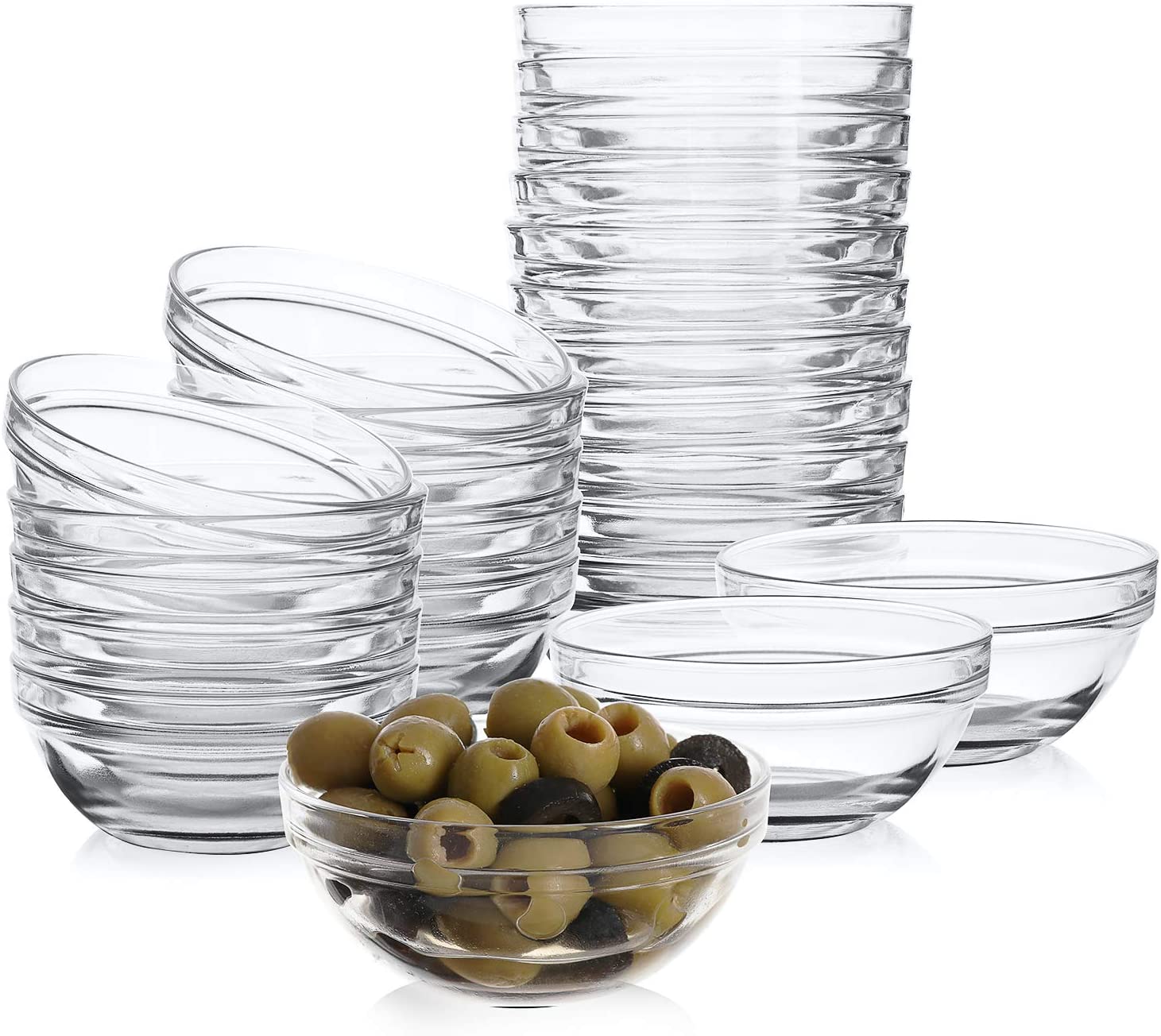 Set 16 Ciotoline In Vetro Da 4 Pollici: Ideali Per Dessert, Dips, Antipasti E Ingredienti, Impilabili E Lavabili In Lavastoviglie