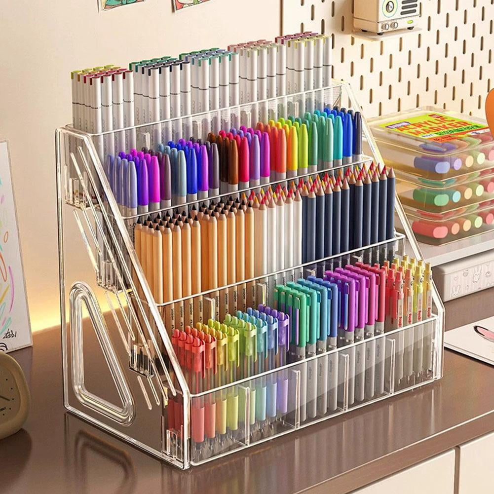 Acrylic Desk Organizer – 5 Tier Vertical Storage for Pens, Markers, Art Supplies & Office Accessories, Clear Desk Storage Solution for Home, Office