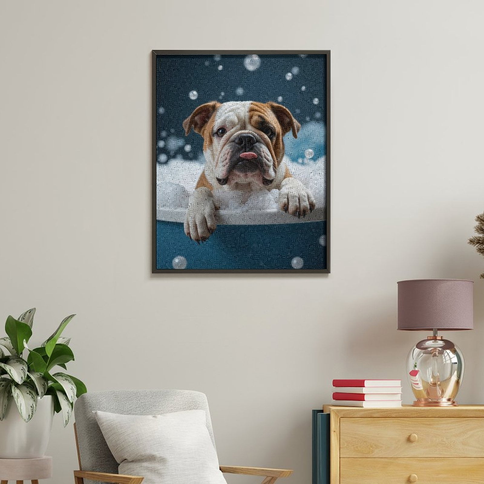 Paint By Numbers Kit for Adults Beginner - Dog Bubble Bath Playful Bulldog DIY Canvas Painting Kits for Adults, Frameless Paint By Number for Adults for Home Wall Decor 16x20 Inch
