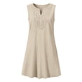 thumbnail image 3 of Pumxq Linen Dress for Women Boho Embroidered Midi Sleeveless V Neck Summer A-Line Tunic Tank Dresses Loose Beach Sundress Khaki 2XL, 3 of 8