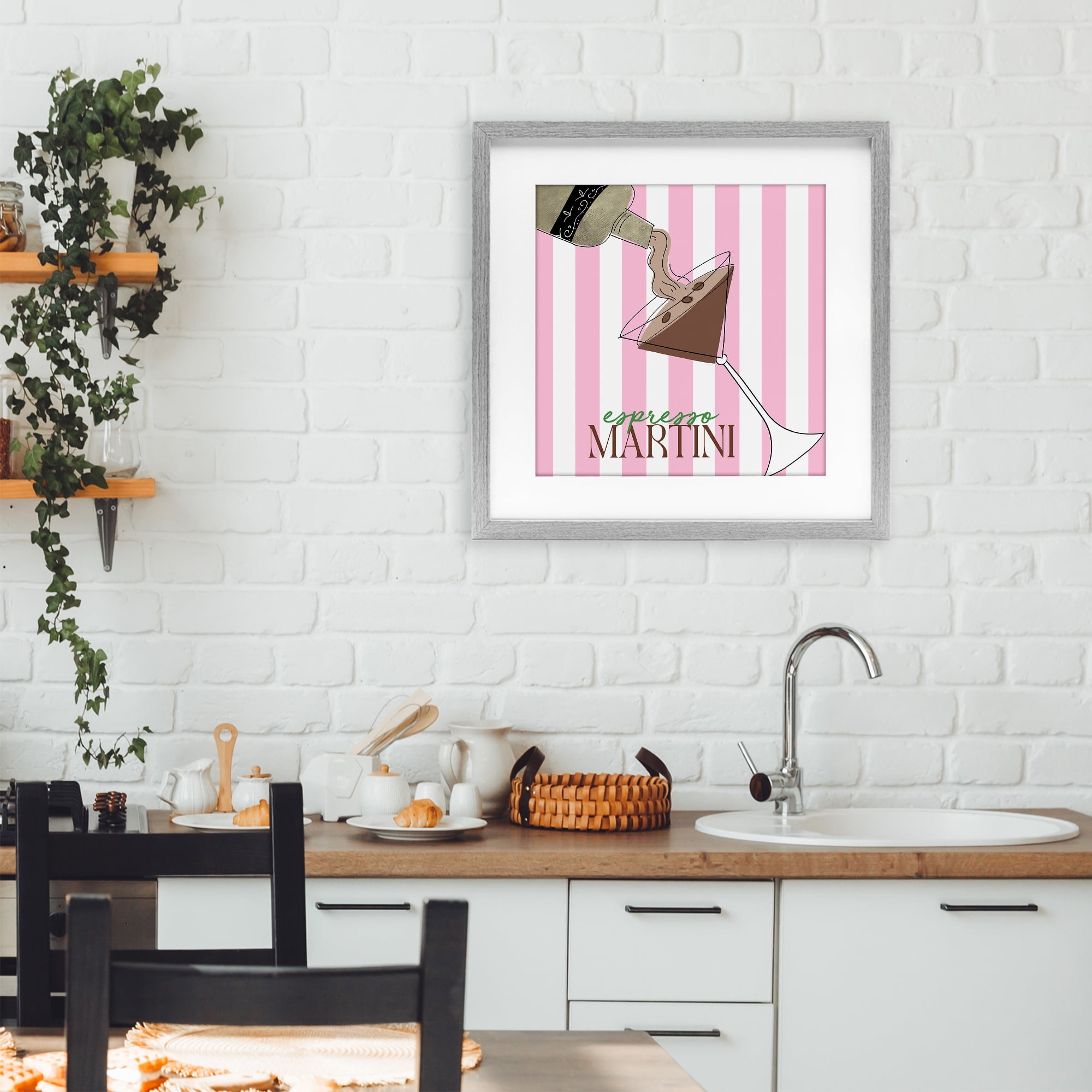 Stupell Industries Espresso Martini Pink Stripes Gray Framed Print Under Glass, design by Deidre Mosher