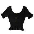 thumbnail image 1 of Camiseta de punto para mujer, manga corta, cuello cuadrado, corte ajustado, botón superior, negro Yuarrent AP001523-01B, 1 of 7