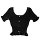 thumbnail image 1 of Camiseta de punto para mujer, manga corta, cuello cuadrado, corte ajustado, botón superior, negro Methold  AP001523-01B, 1 of 7