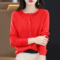 thumbnail image 6 of Women's Solid Color Long Sleeve Button Up Sweater Top Casual Daily Wear Business Office Work Fashion Essential Gift for Women | Sopatenor,Red XL, 6 of 9