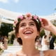 thumbnail image 4 of Corona de flores de Pascua | Accesorio para el cabello con rosas artificiales y hojas verdes | Cinta ajustable | Ideal para fiestas, bodas, festividades, fotografía y uso diario | Rosa vibrante,, 4 of 6